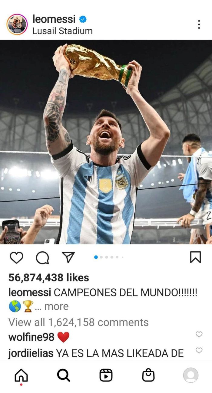 49 MILLION LIKES AND COUNTING 📈 This post surpasses Messi & Ronaldo's chess  playing photo with 42M likes.